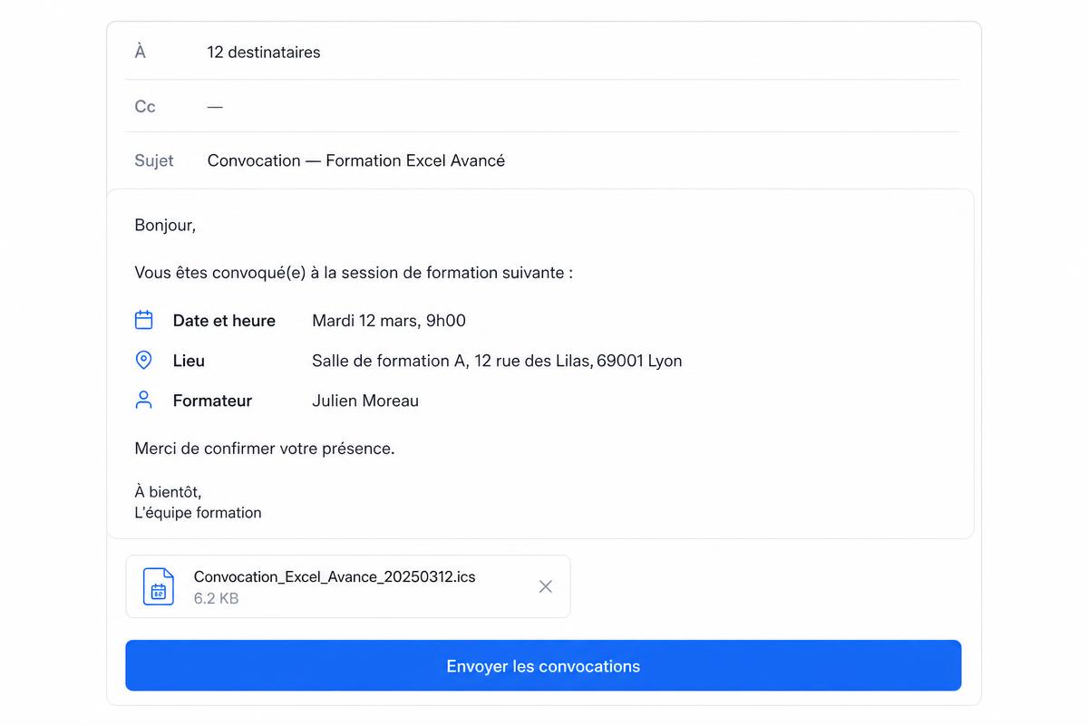 Aperçu d'une convocation
