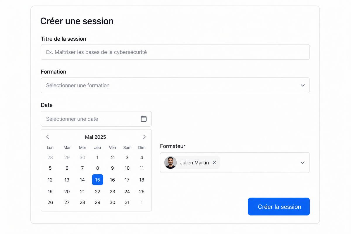 Formulaire de création de session